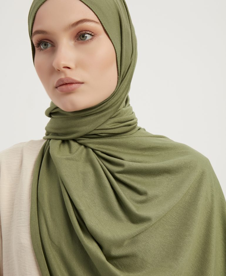Likralı Penye Şal - Olive