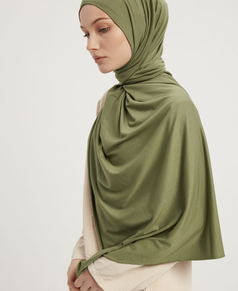 Likralı Penye Şal - Olive