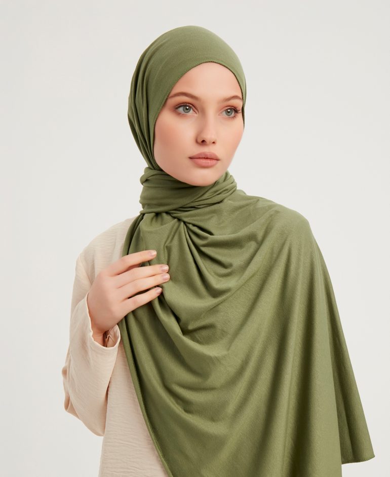Likralı Penye Şal - Olive