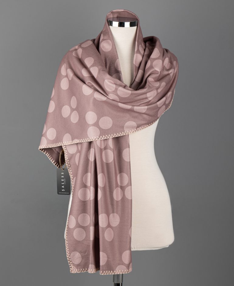 Çift Taraflı Desenli Kaşe Şal - Pudra - 21904-04