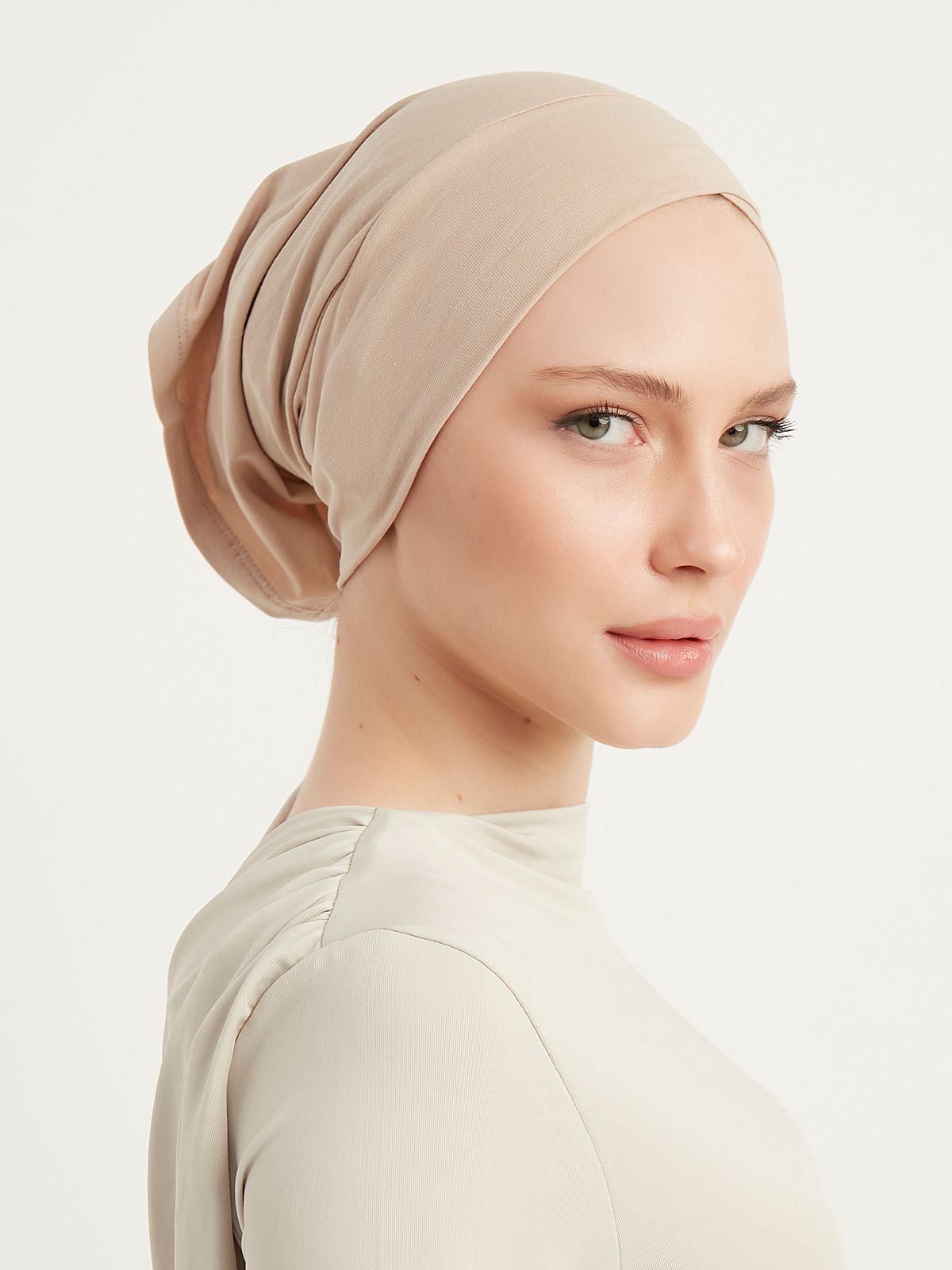 Schaless Bej Pamuklu Çapraz Boru Tesettür Bone