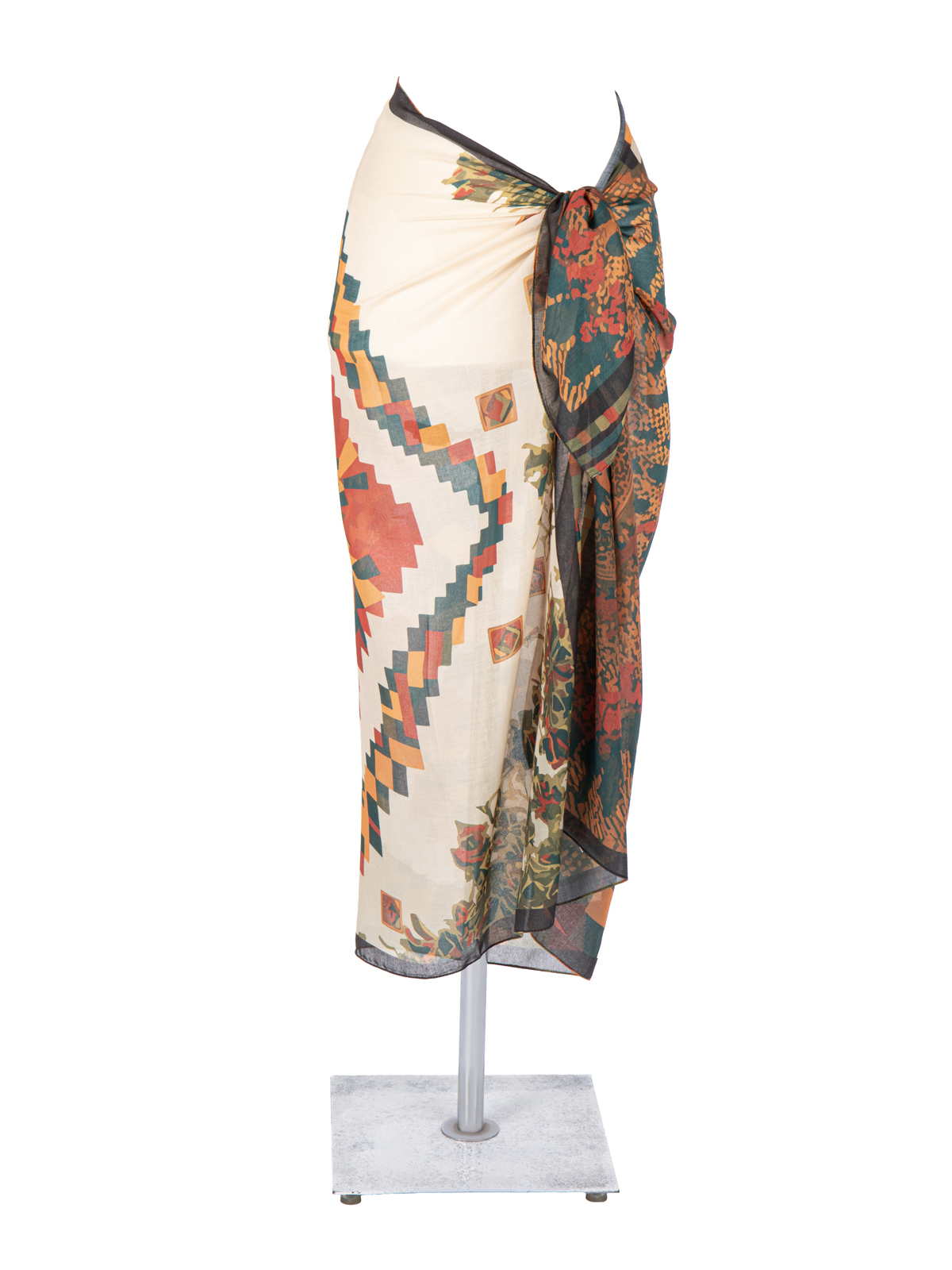 Schaless Etnik Desenli Kiremit Rengi Pareo 100x140 cm