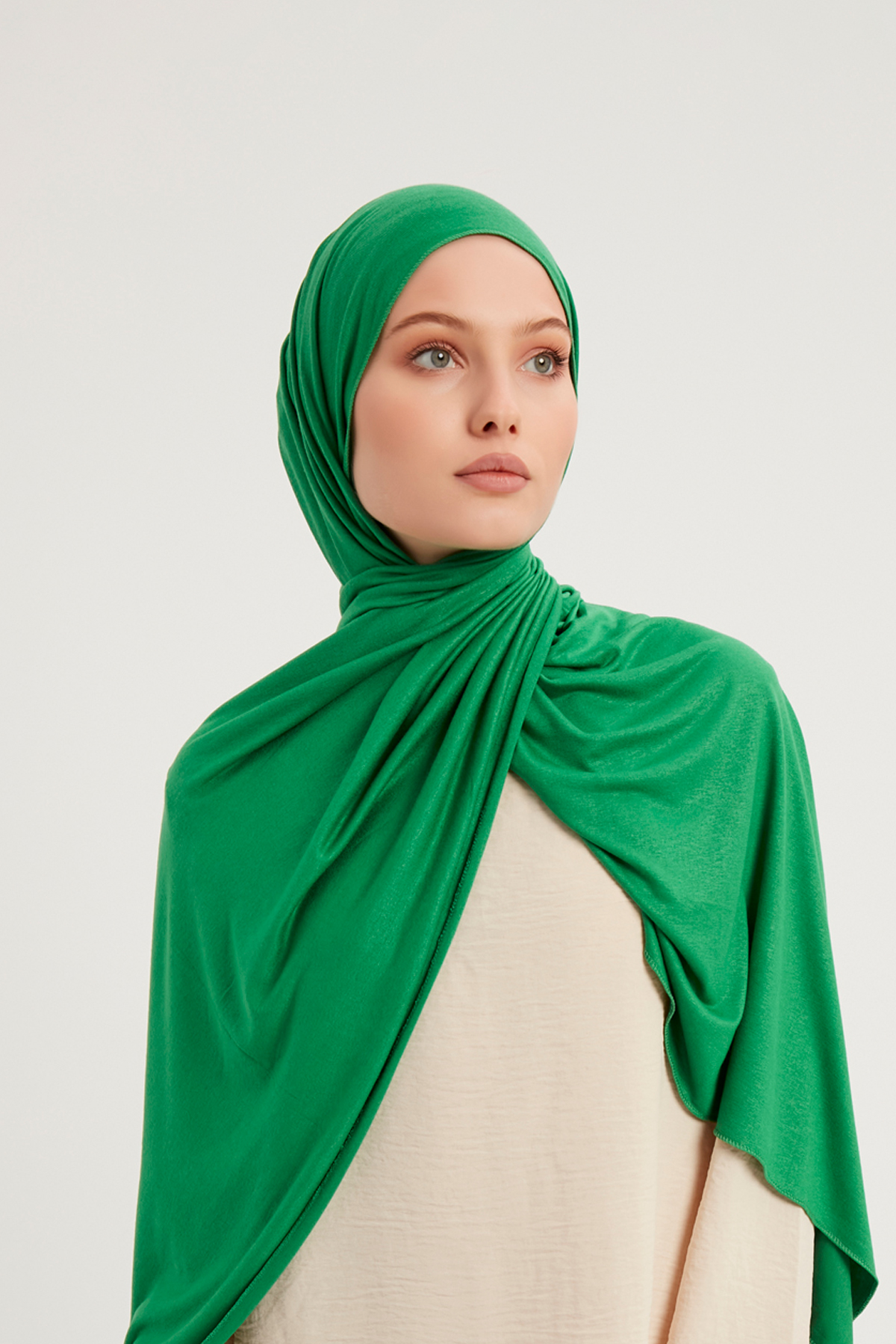 Schaless Likralı Benetton Yeşili Penye Şal