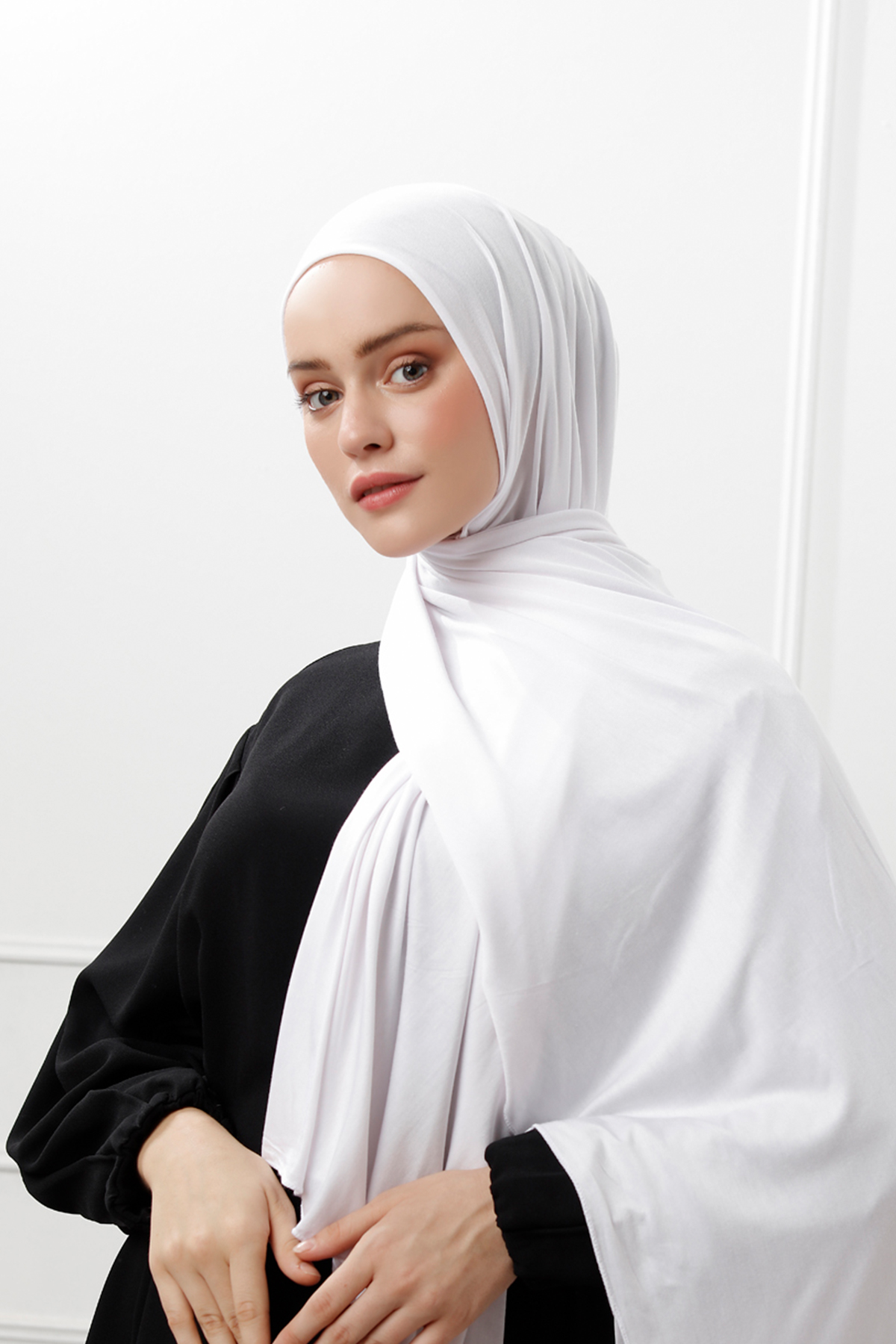 Schaless Likralı Beyaz Penye Şal