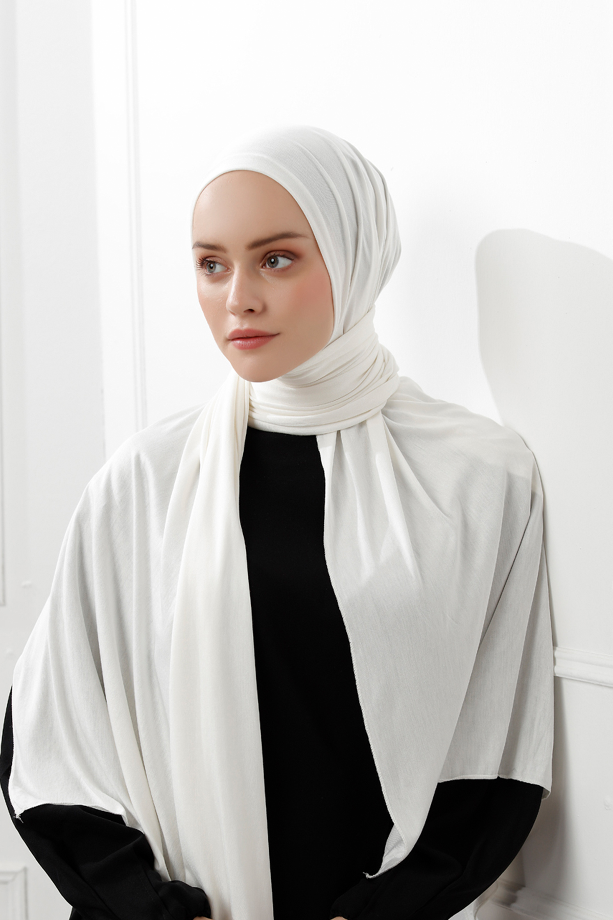 Schaless Likralı Ekru Penye Şal