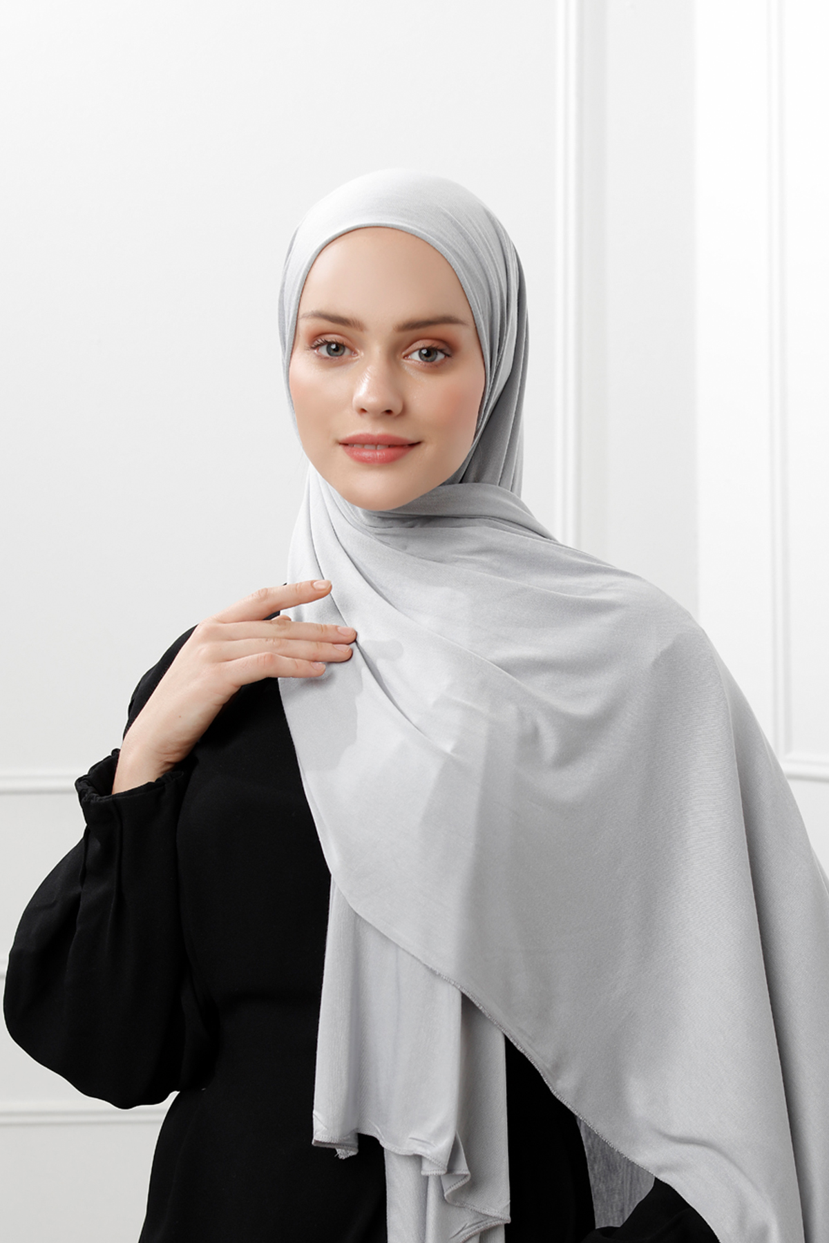 Schaless Likralı Gümüş Rengi Penye Şal