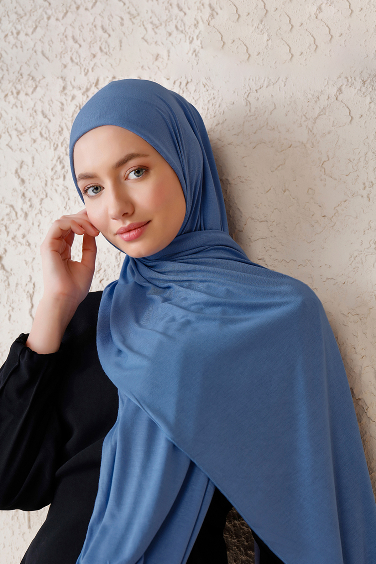 Schaless İndigo Likralı Penye Şal