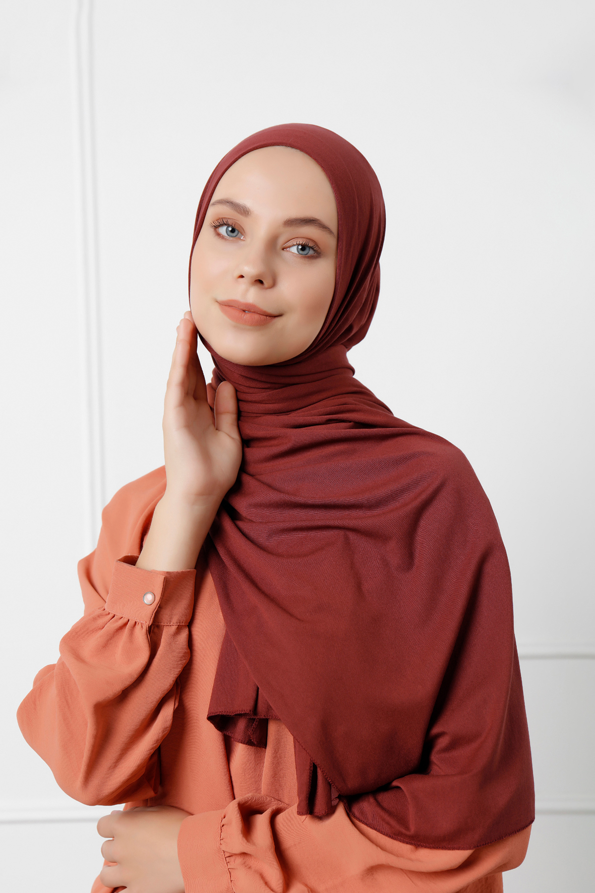 Schaless Likralı Kiremit Rengi Penye Şal