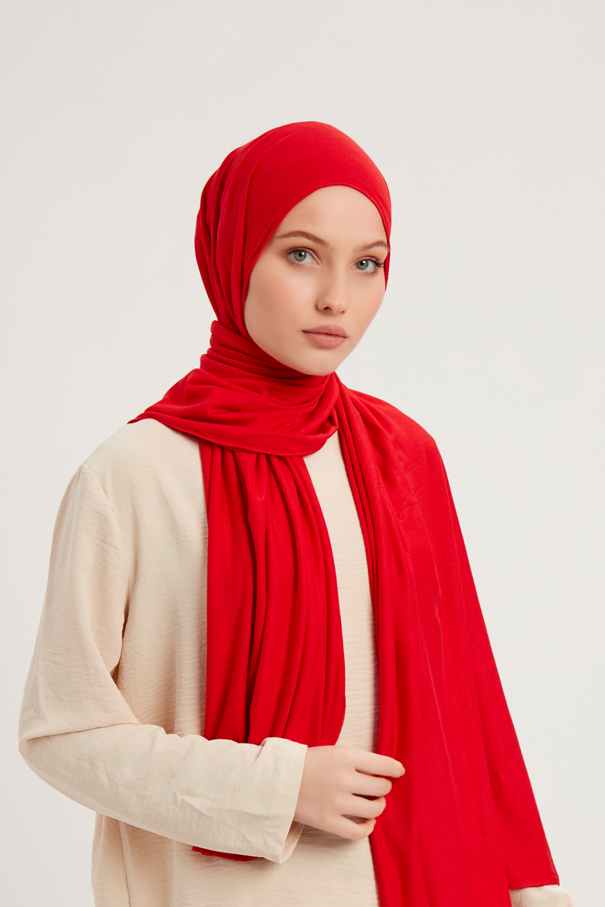 Schaless Likralı Kırmızı Penye Şal