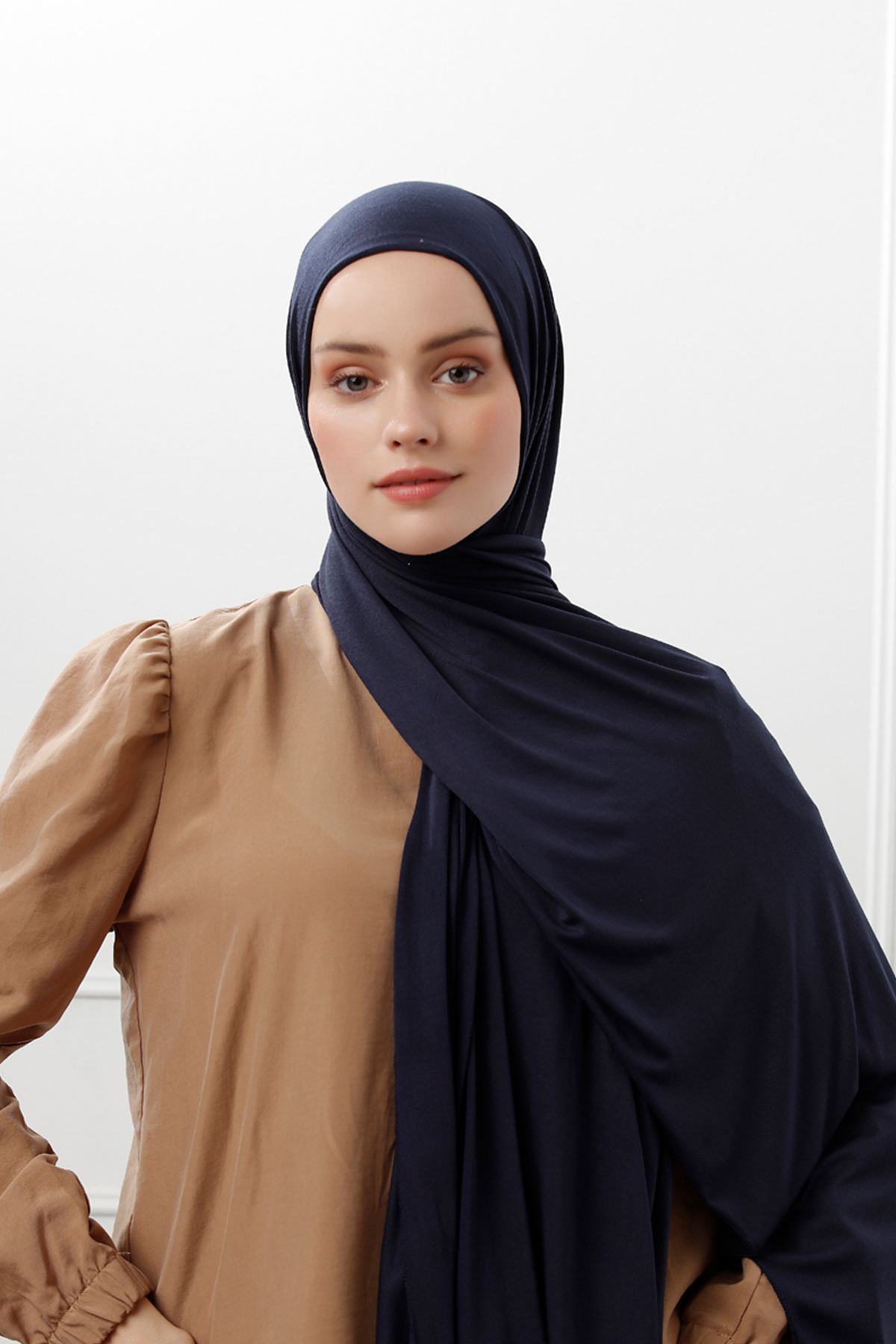 Schaless Likralı Koyu Lacivert Penye Şal