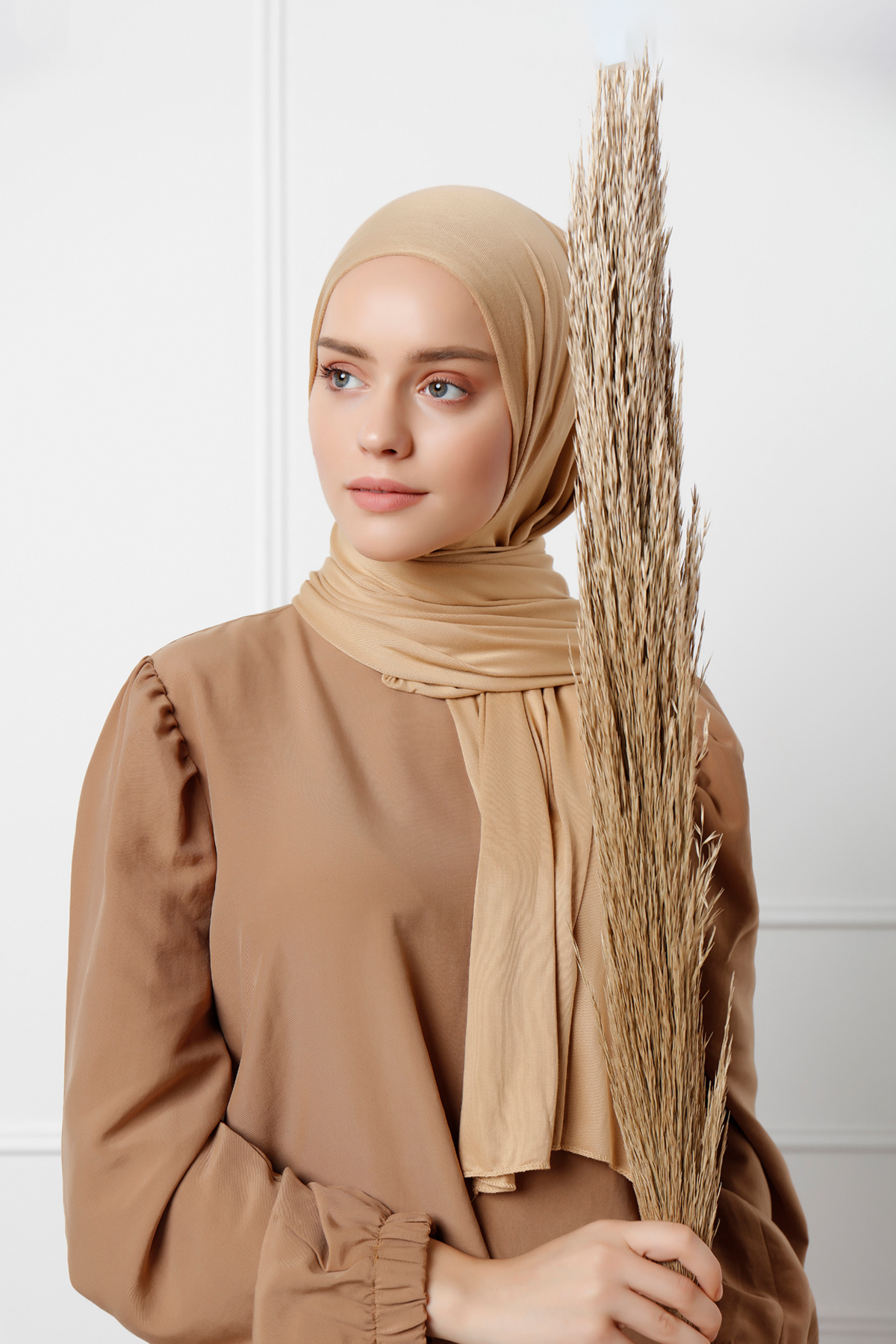 Schaless Likralı Kum Rengi Penye Şal