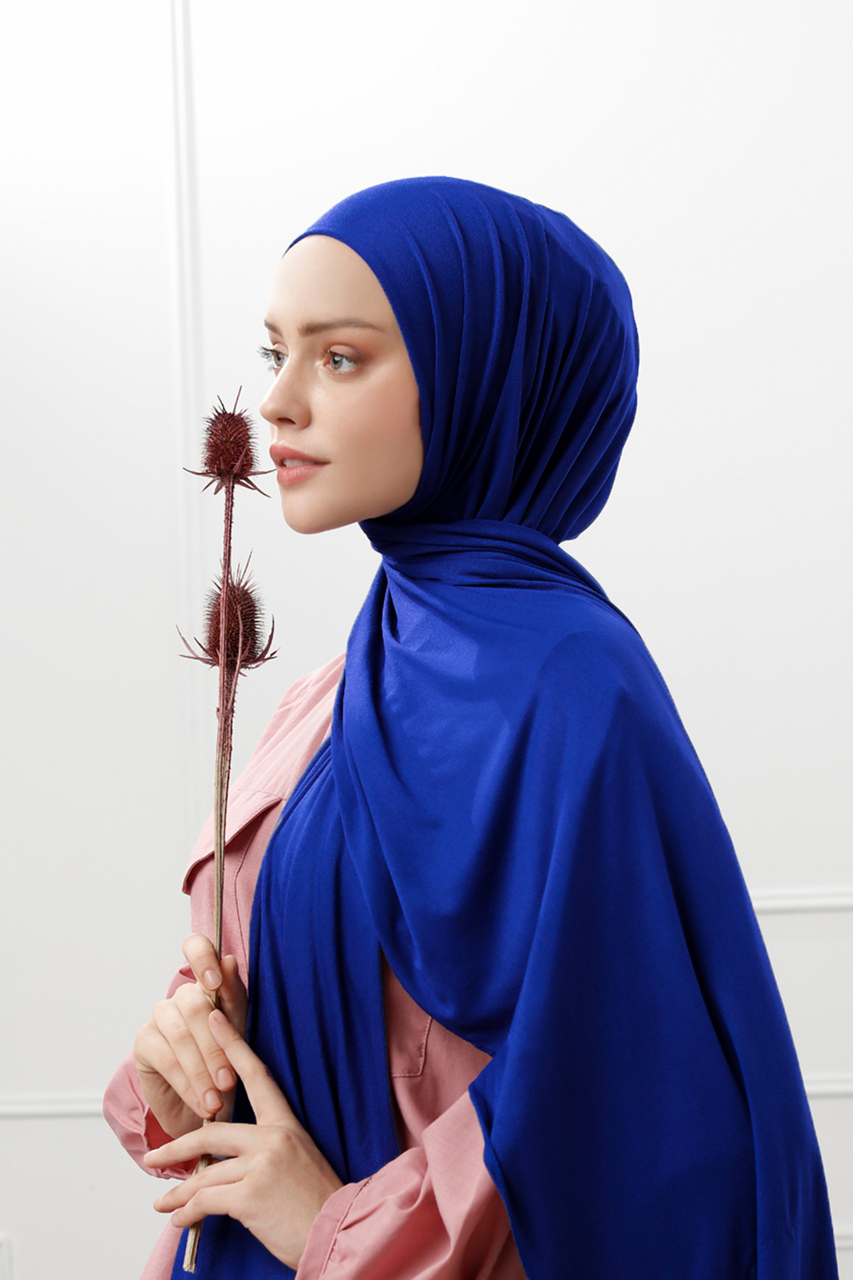 Schaless Likralı Saks Mavisi Penye Şal