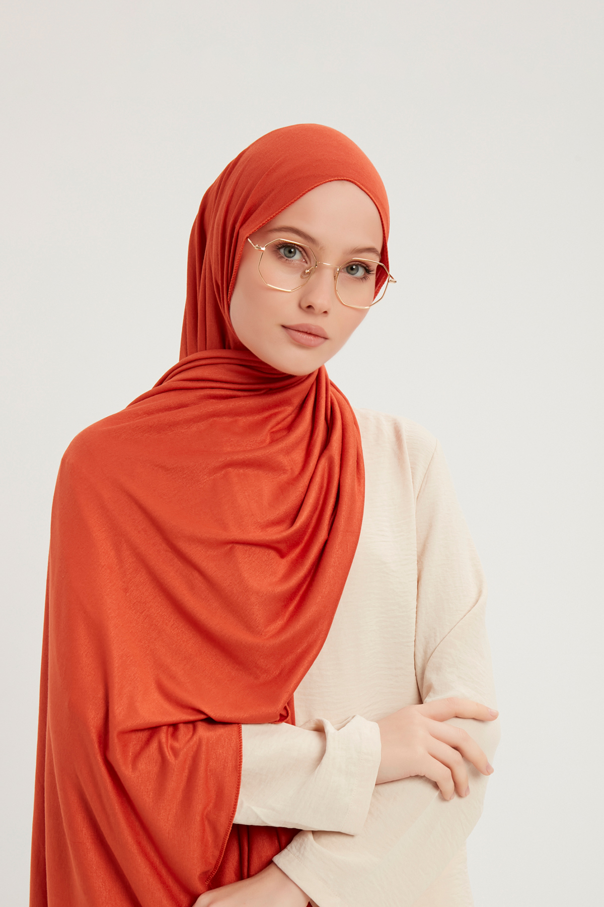 Schaless Likralı Turuncu Penye Şal