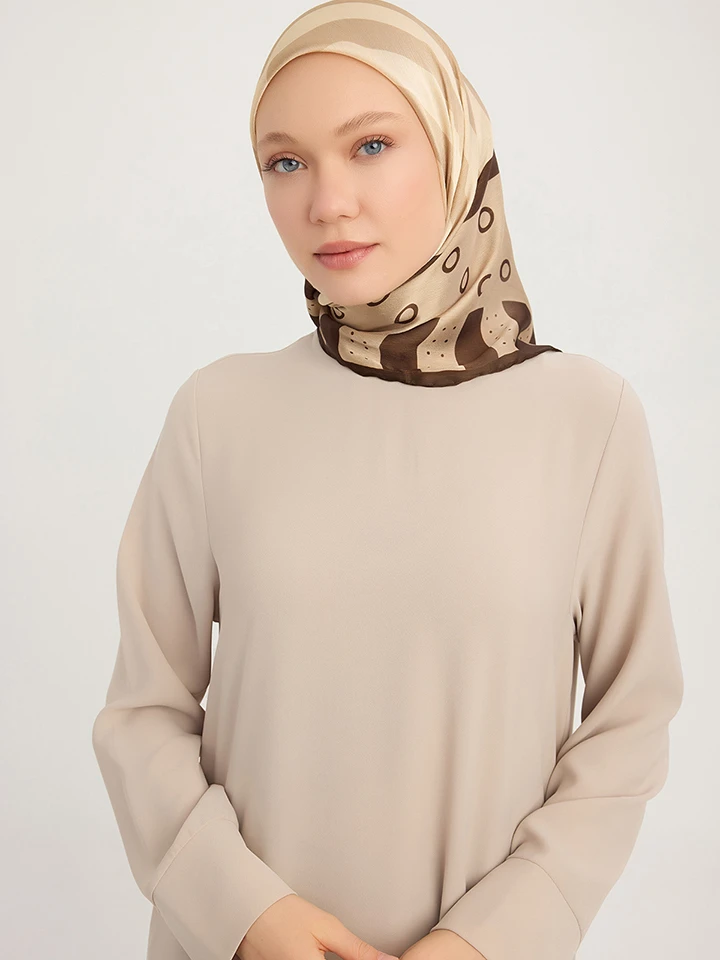 Schaless Aurora Bej Geometrik Desenli Janjanlı Eşarp Resmi-1