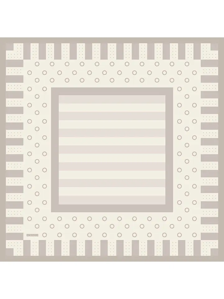 Schaless Aurora Açık Bej Geometrik Desenli Janjanlı Eşarp Resmi-4