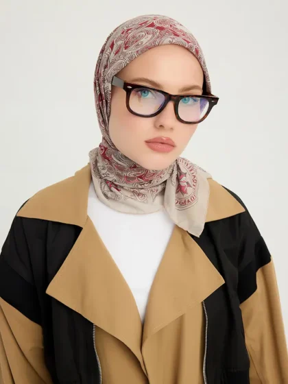 Schaless Efilia Bej Kalp Desenli Eşarp Resmi