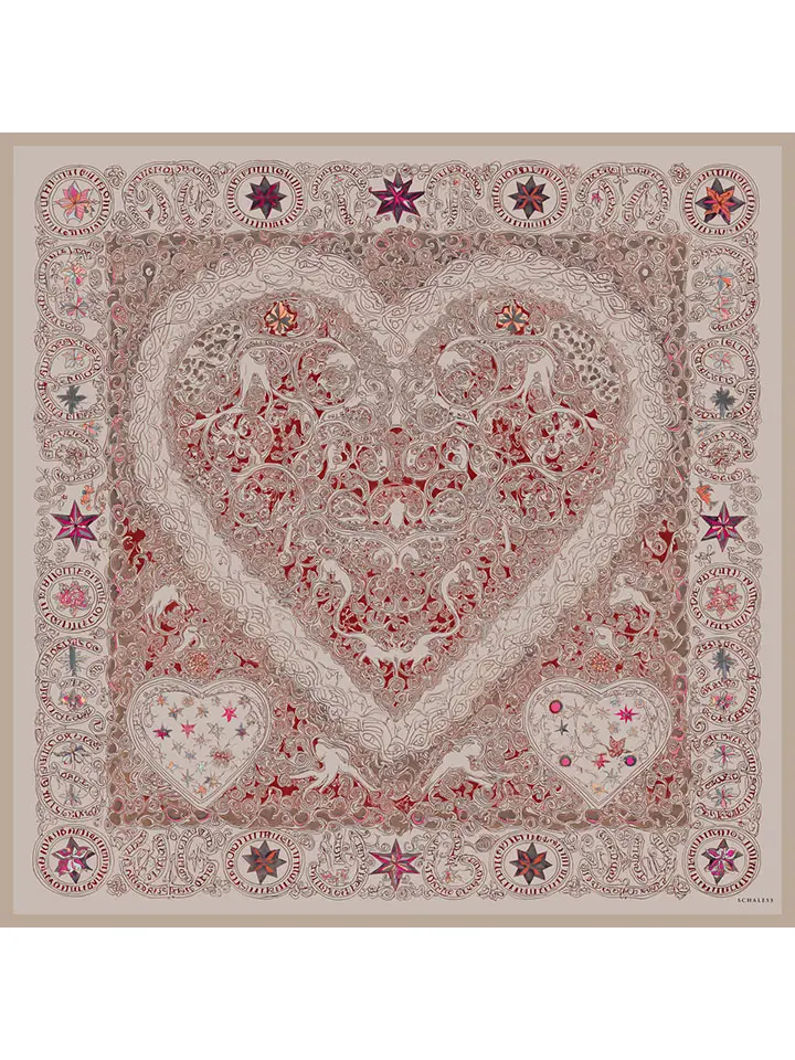 Schaless Efilia Bej Kalp Desenli Eşarp Resmi-4