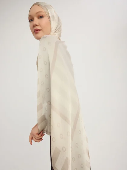 Schaless Aurora Bej Desenli Janjanlı Şal Resmi-2