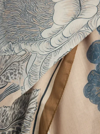 Schaless Efilia Bej Botanik Desenli Şal Resmi-2