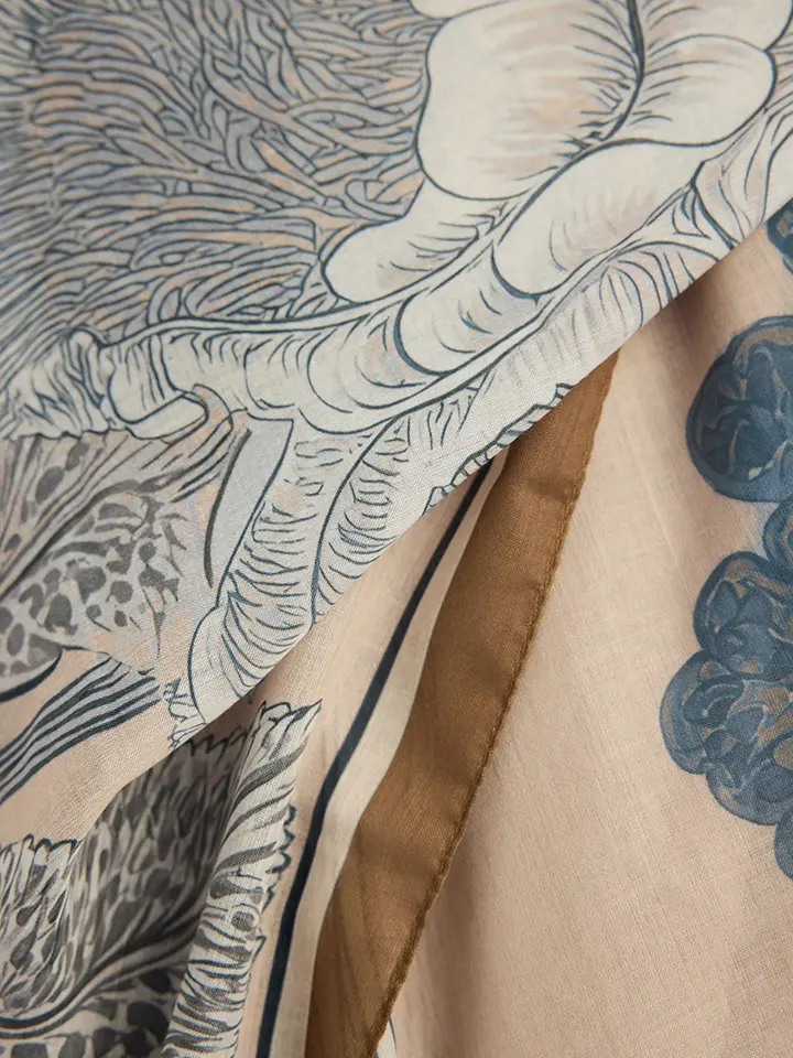 Schaless Efilia Bej Botanik Desenli Şal Resmi-2