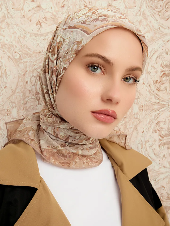Schaless Vierra Bej Desenli Viskon Eşarp Resmi