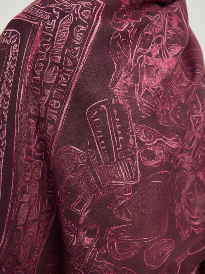 Schaless Efilia Bordo Kalp Desenli Şal Resmi-2