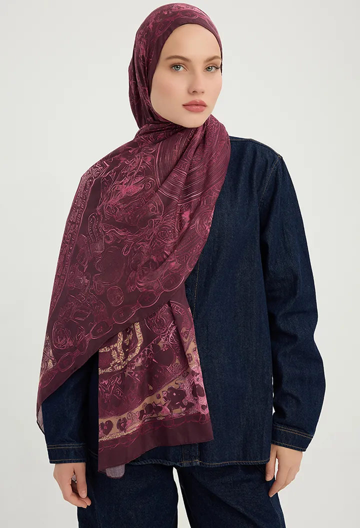 Schaless Efilia Bordo Kalp Desenli Şal Resmi