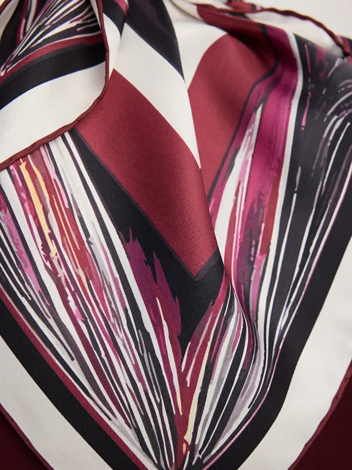 Schaless Serica Bordo Desenli %100 İpek Twill Eşarp Resmi-4