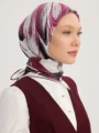 Schaless Serica Bordo Desenli %100 İpek Twill Eşarp Resmi