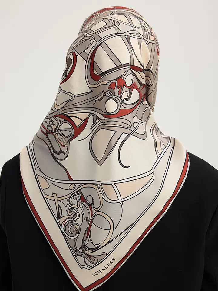 Schaless Serica Bordo Merdiven Motifli Twill İpek Eşarp Resmi-2