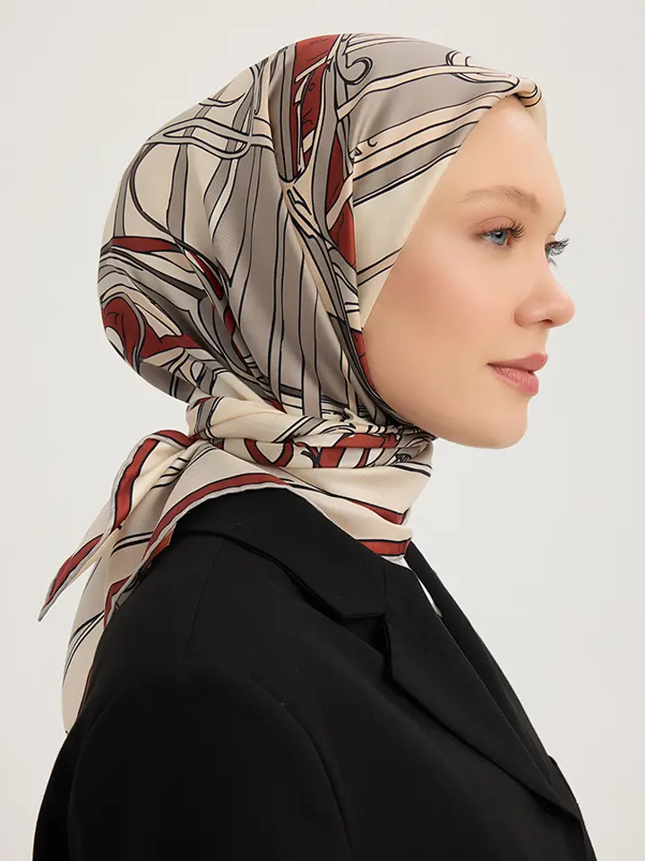 Schaless Serica Bordo Merdiven Motifli Twill İpek Eşarp Resmi