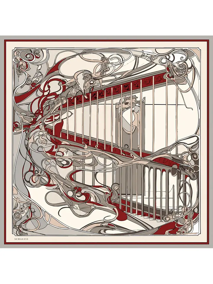 Schaless Serica Bordo Merdiven Motifli Twill İpek Eşarp Resmi-3