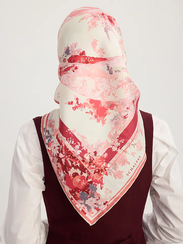 Schaless Serica Bordo Floral Desenli Twill İpek Eşarp Resmi-2