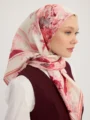 Schaless Serica Bordo Floral Desenli Twill İpek Eşarp Resmi