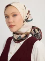 Schaless Serica Bordo Çiçek Desenli %100 İpek Twill Eşarp Resmi