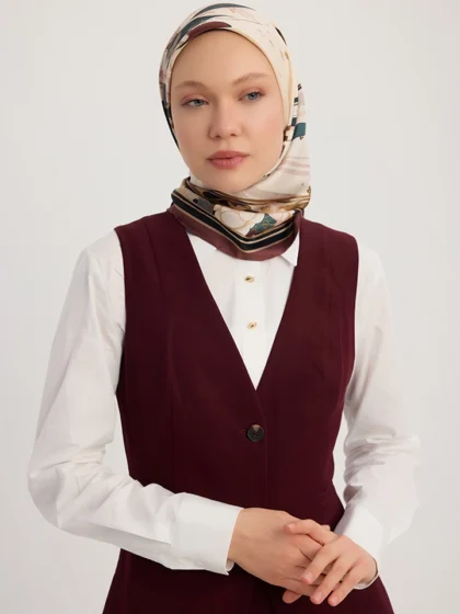 Schaless Serica Bordo Çiçek Desenli %100 İpek Twill Eşarp Resmi-2
