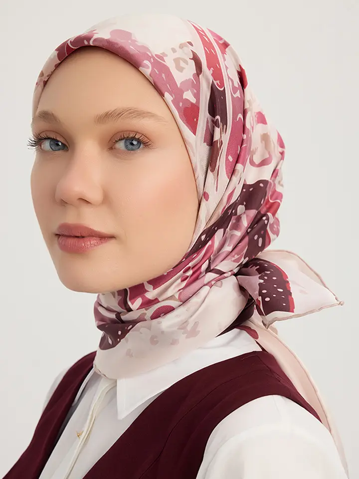 Schaless Serica Bordo Fayton Desenli Twill İpek Eşarp Resmi