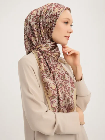 Schaless Aurora Bordo Çiçek Desenli Janjanlı Eşarp Resmi-2