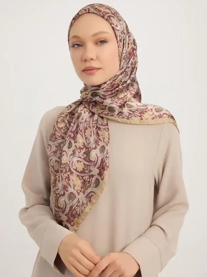 Schaless Aurora Bordo Çiçek Desenli Janjanlı Eşarp Resmi-1