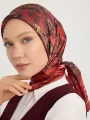 Schaless Aurora Altın Bahçe Bordo Desenli Janjanlı Eşarp Resmi-1