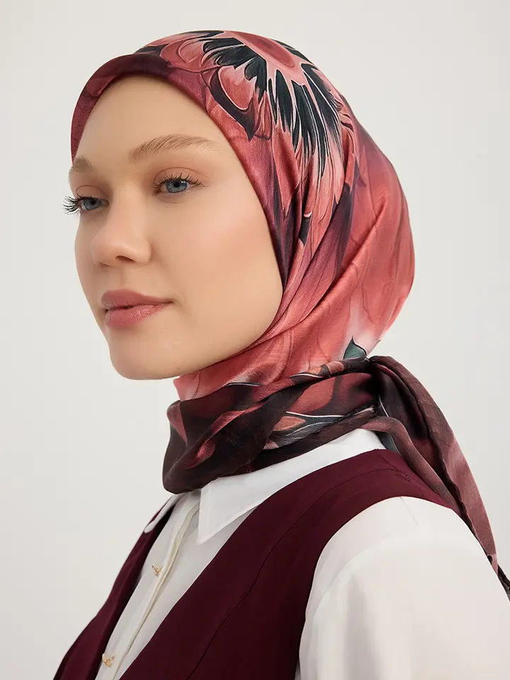 Schaless Aurora Bordo Desenli Janjanlı Eşarp Resmi-1