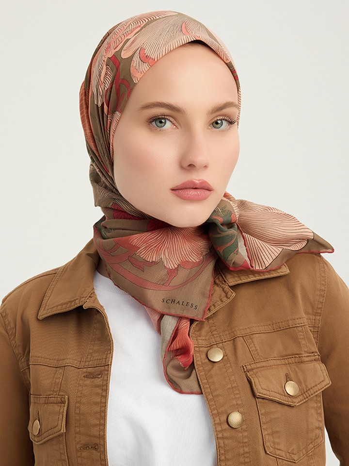 Schaless Efilia Bordo Botanik Desenli Janjanlı Eşarp Resmi