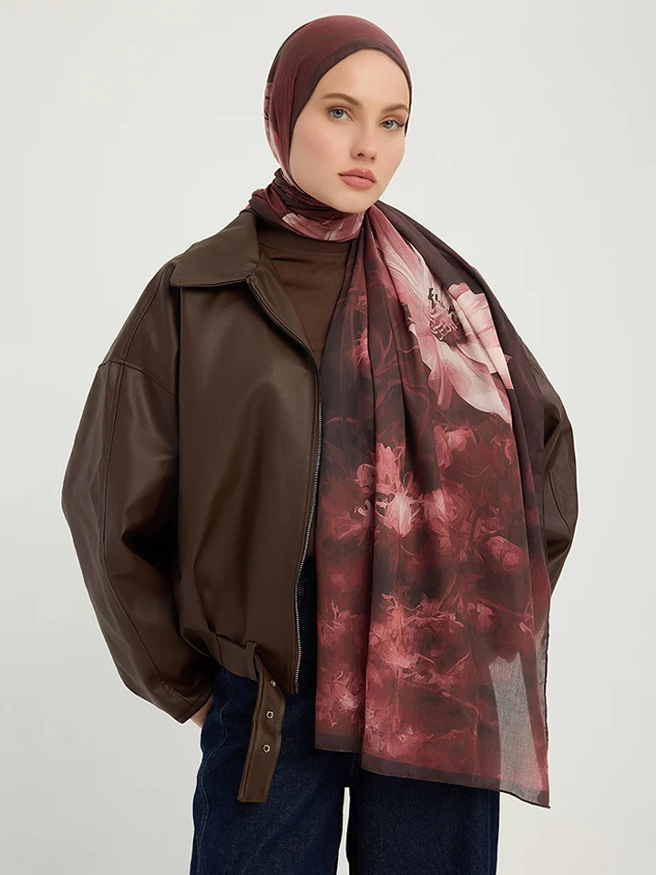 Schaless Efilia Bordo Monokrom Desenli Şal Resmi