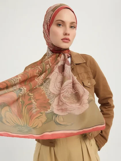 Schaless Efilia Bordo Botanik Desenli Şal Resmi