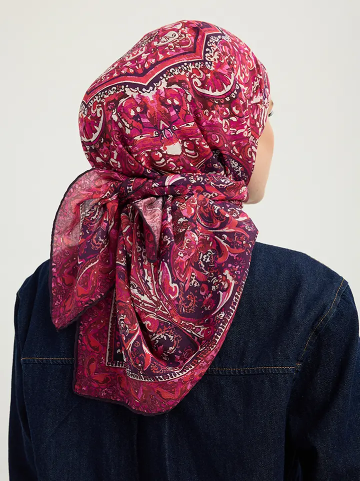 Schaless Vierra Bordo Desenli Viskon Eşarp Resmi-3