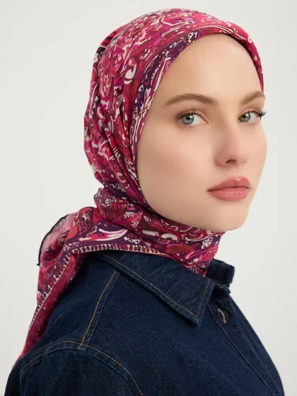 Schaless Vierra Bordo Desenli Viskon Eşarp Resmi