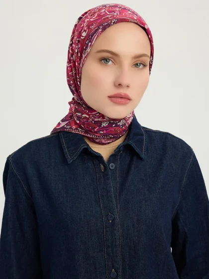 Schaless Vierra Bordo Desenli Viskon Eşarp Resmi-2