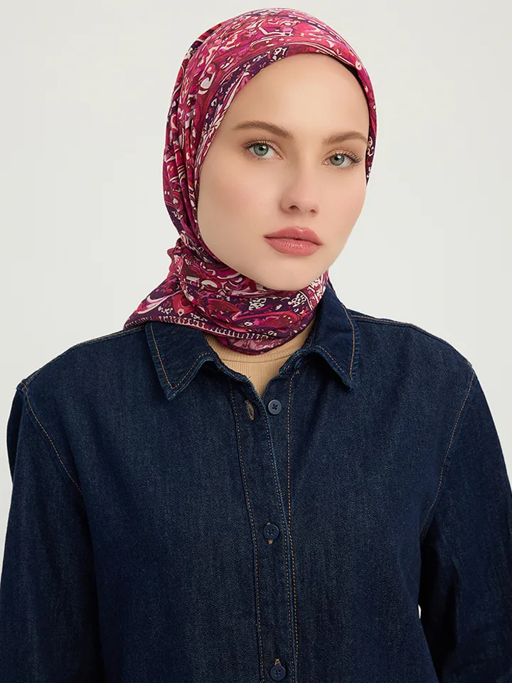 Schaless Vierra Bordo Desenli Viskon Eşarp Resmi-2