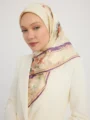 Schaless Serica Ekru Floral Desenli Twill İpek Eşarp Resmi