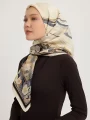 Schaless Serica Ekru Çiçek Desenli %100 İpek Twill Eşarp Resmi